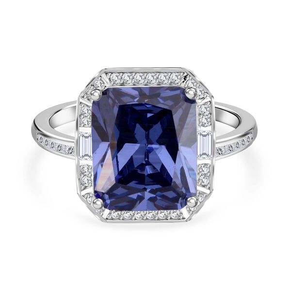 LUSTRO STELLA Blauer Saphir-farbener und wei&szlig;er Zirkonia Ring - 11,70 ct.