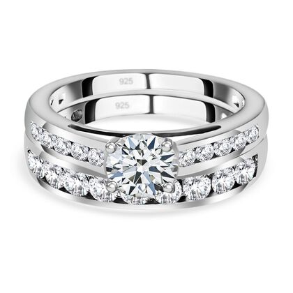 Moissanit Doppelring, 925 Silber platiniert ca. 1.46 ct