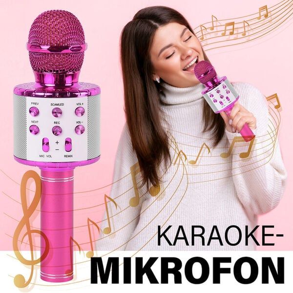 Multifunktions Karaoke Mikrofon und Bluetooth Lautsprecher mit sprachgesteuerten LED - Lichter und Sound - Echo, Rosa image number 2