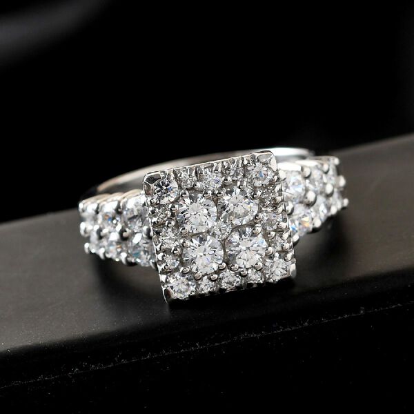 LUSTRO STELLA Hergestellt mit ZIRKONIA Cluster Ring 925 Silber Platin-&Uuml;berzug (Gr&ouml;&szlig;e 16.00) ca. 3,33 ct image number 2