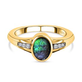 Kanadischer Ammolit, weißer Zirkon Ring, 925 Silber Gelbgold Vermeil, (Größe 21.00) ca. 1.24 ct
