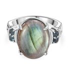 Labradorit, Himmelblauer Topas Ring Edelstahl (Größe 17.00) ca. 9,96 ct
