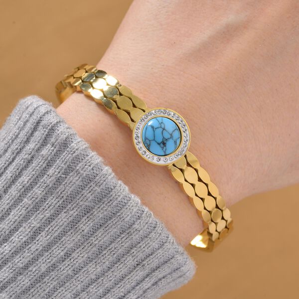 Blauer Howlit, Wei&szlig;er Kristall Armreif ca. 19 cm, 316L Edelstah, vergoldet image number 2