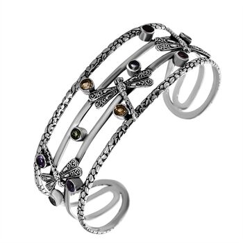 Royal Bali Kollektion - Roter Granat, Himmelblauer Topas Armreif ca. 19 cm 925 Silber ca. 2.89 ct