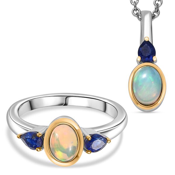 EverTrue AA Nat&uuml;rliches, &auml;thiopisches Welo Opal und Masoala Saphir Schmuckset  - 1,78 ct.