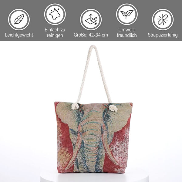 Jacquard gewebter Jute-Tasche mit Elefant Design, 42x34 cm, image number 9