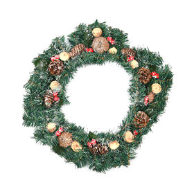 Weihnachtskranz mit Pilz/ Blumen/ Tannenzapfen und LED Lichterkette, Durchmesser 45 cm, 2xAA Batterie (nicht inkl.), Mehrfarbig