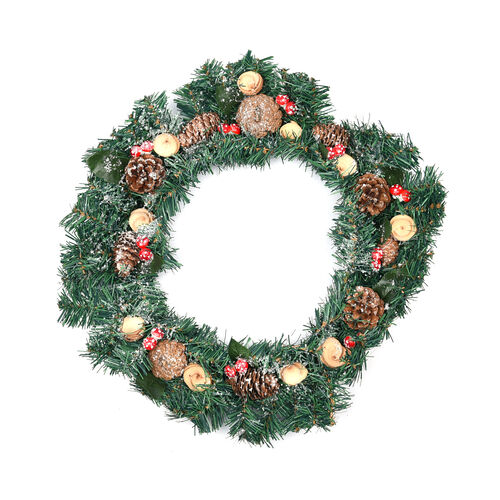 Weihnachtskranz mit Pilz/ Blumen/ Tannenzapfen und LED Lichterkette, Durchmesser 45 cm, 2xAA Batterie (nicht inkl.), Mehrfarbig image number 0