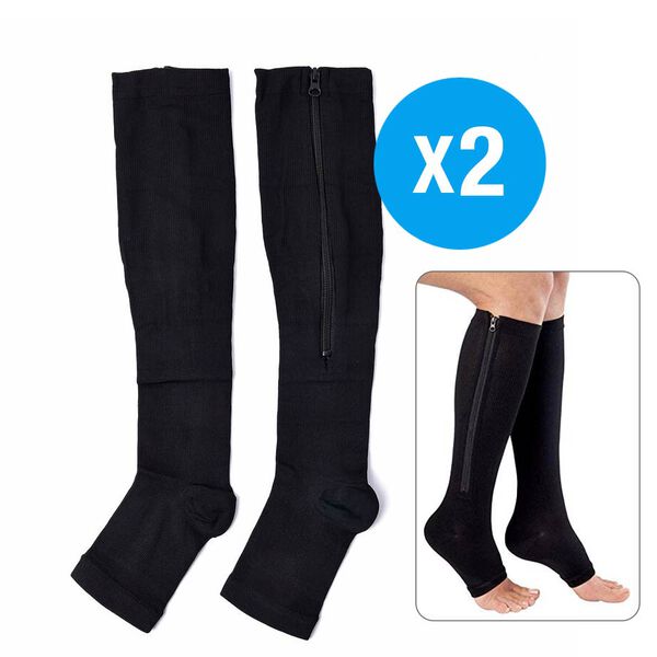 2er-Set Kompressionskniestr&uuml;mpfe mit Rei&szlig;verschluss, Gr&ouml;&szlig;e: S/M, 5-8, Schwarz