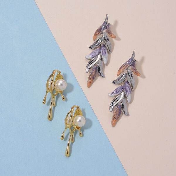 Weißer Kristall Ohrringe, Legierung emailliert, Goldfarben image number 2