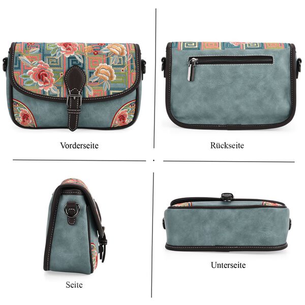 Bestickte Crossbody Tasche, Blumen Design, 22x8x16cm, Blau image number 5