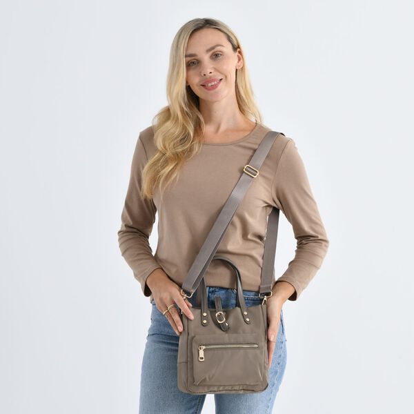 Nylon Crossbody Tasche, 22x23x9 cm, Dunkel Khaki image number 2