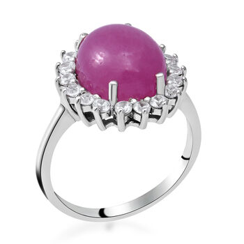 Nat&uuml;rlicher, rosa Saphir und Zirkon-Halo-Ring, 925 Silber platiniert, 8,34 ct.