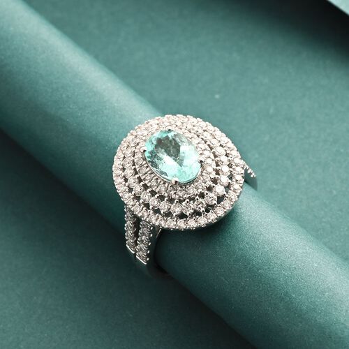 CHAIRMAN VAULT COLLECTION - AAAA Paraiba Turmalin, Weißer Diamant Ring, zertifiziert und geprüft, 950 Platin (Größe 17.00) ca. 3.10 ct image number 1