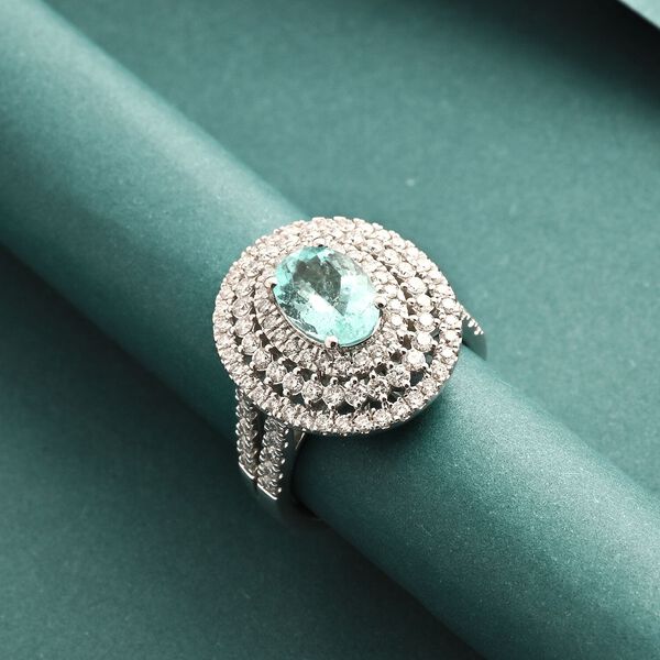 CHAIRMAN VAULT COLLECTION - AAAA Paraiba Turmalin, Weißer Diamant Ring, zertifiziert und geprüft, 950 Platin (Größe 17.00) ca. 3.10 ct image number 1