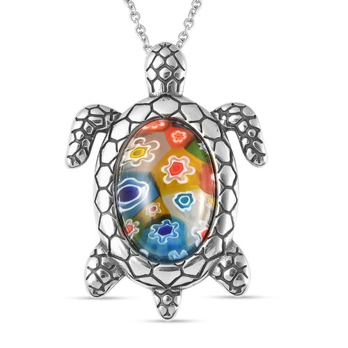 Murano Stil Mehrfarbig glas Anhänger mit Kette ca. 50 cm in Edelstahl image number 0