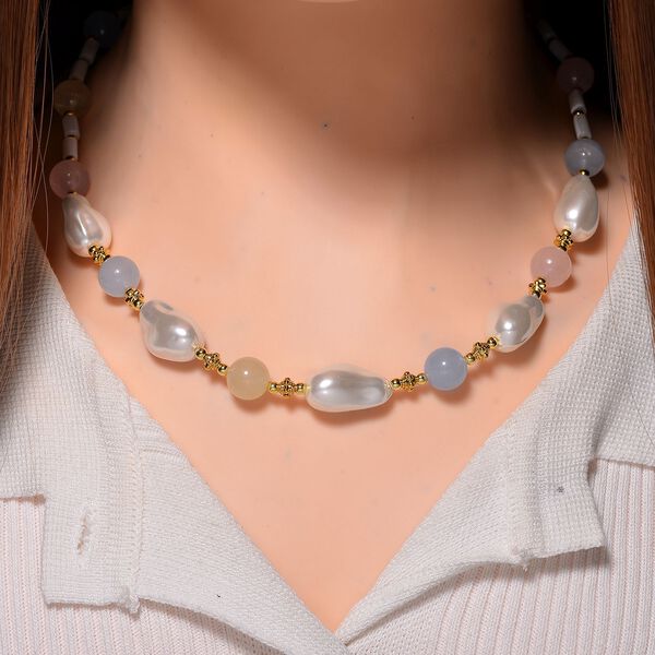 Wei&szlig;e Muschelkernperle, Mehrfarbig Edelsteine Halskette ca. 45 cm+ 5 cm Extender, Std Gelb image number 2