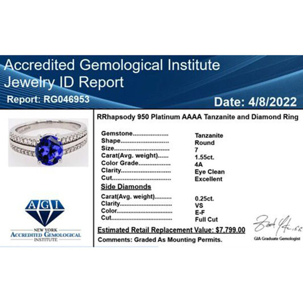 RHAPSODY - AAAA Tansanit und Diamant VS E-F Ring, 950 Platin  ca. 1,81 ct image number 5