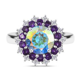 D'Joy Merkur mystischer Topas, Afrikanischer Amethyst Ring 925 Silber rhodiniert (Größe 18.00) ca. 5,89 ct
