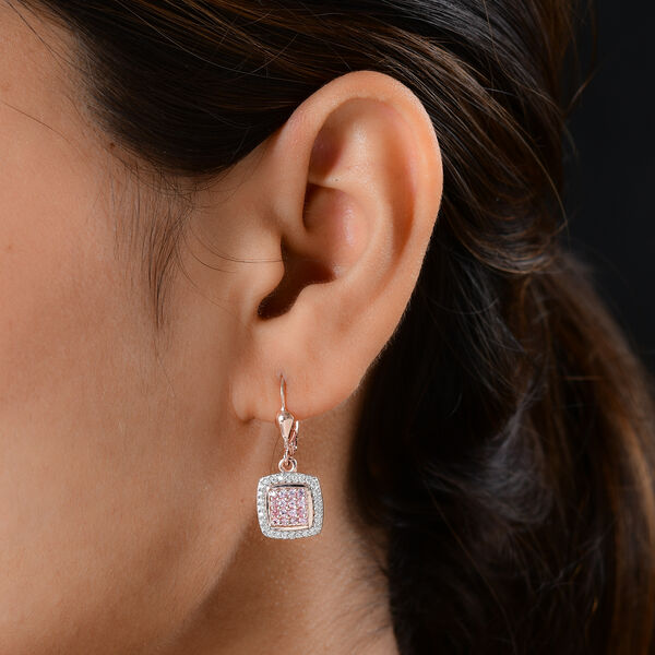 Rosa Saphir und Zirkon Ohrringe 925 Silber ros&eacute;vergoldet ca. 1,07 ct image number 3