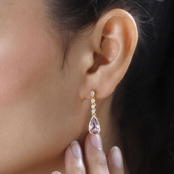 Rose De France Amethyst, wei&szlig;er Zirkon Ohrringe, 925 Silber vergoldet ca. 3.81 ct