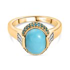 D’joy AA Sleeping Beauty Türkis, Moissanit Ring 925 Silber 750 Gelbgold Vermeil (Größe 19.00) ca. 2,67 ct