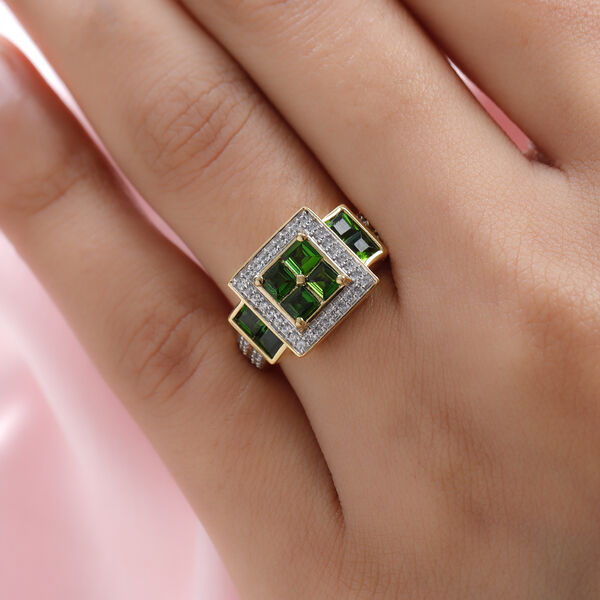 Nat&uuml;rlicher Chromdiopsid und Zirkon-Ring, 925 Silber Gelbgold Vermeil  ca. 1,74 ct image number 3