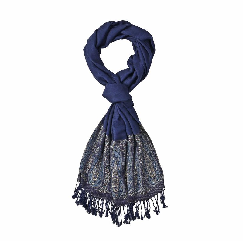 Jacquard gewebter Schal mit Paisley-Bordüre, blau image number 0