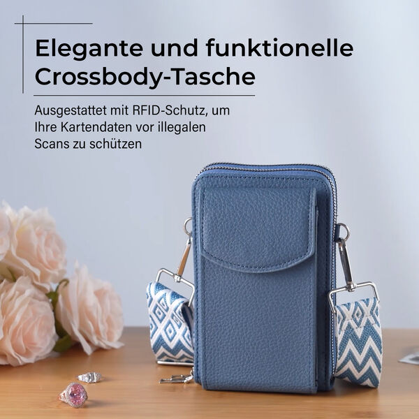 Crossbody Tasche mit RFID-Schutz, 11x6x17,5cm, Blau image number 2