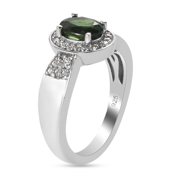 Nat&uuml;rlicher Chromdiopsid und Zirkon Halo Ring 925 Silber platiniert  ca. 0,99 ct image number 5