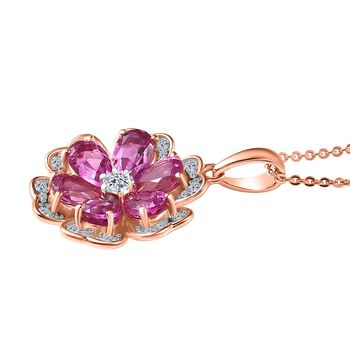 LUXURIANT AAA Labor Rosa Saphir und Moissanit Anh&auml;nger mit 50cm Kette - 0,64 ct.