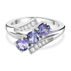 Tansanit, Weißer Zirkon Ring 925 Silber rhodiniert (Größe 19.00) ca. 1,21 ct