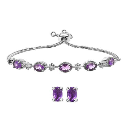 2er Set, afrikanische Amethyst Ohrringe und Armband, Edelstahl, ca. 2.70 ct image number 0
