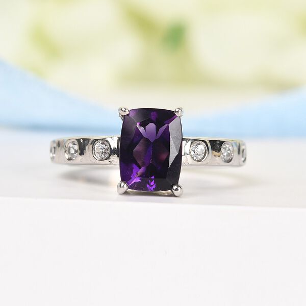 Marokkanischer Amethyst und Zirkon Ring 925 Silber Platin-&Uuml;berzug image number 2