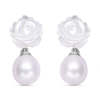 Jardin Kollektion - S&uuml;&szlig;wasserperlen und wei&szlig;e Perlmutt-Ohrringe, 925 Silber rhodiniert