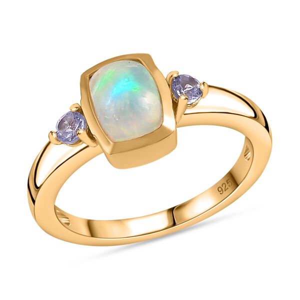 AA Natürlicher, äthiopischer Welo Opal Schmuckset 925 Silber vergoldet ca. 1,38 ct. image number 5