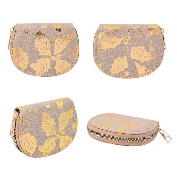 3er-Set Jute Brieftasche, Blattmuster, Größe 19,5x3x9,5 cm, Khaki und Gold image number 6