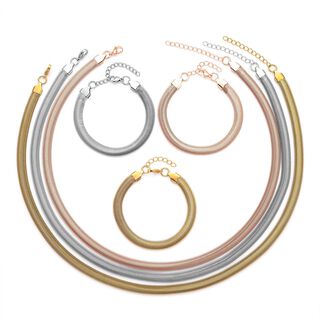 EVER TRUE 6er - Schlangen Halskette und Armband, 316L Edelstahl 750 vergoldet und 750 rosévergoldet