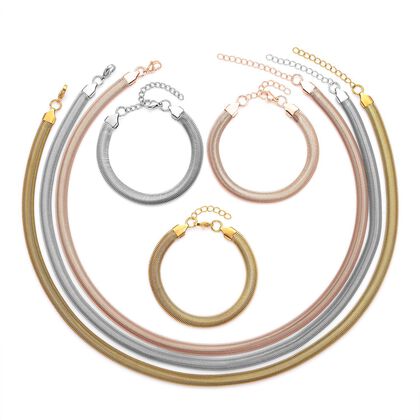 EVER TRUE 6er - Schlangen Halskette und Armband, 316L Edelstahl 750 vergoldet und 750 ros&eacute;vergoldet