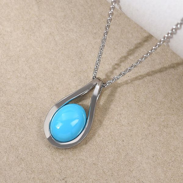 Amerikanischer, nat&uuml;rlicher Sleeping Beauty T&uuml;rkis-Solit&auml;r-Anh&auml;nger mit Kette in Silber, 1,16 ct. image number 3