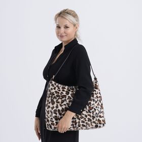 Leopardenmuster-Fellimitat-Tasche, 46x11x35 cm, Braun-Beige