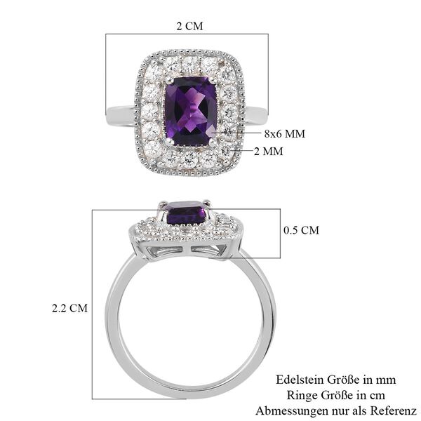 Marokkanischer Amethyst und Zirkon Halo Ring 925 Silber Platin-&Uuml;berzug image number 6