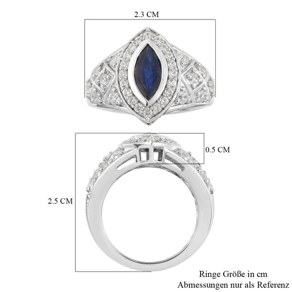 Masoala Saphir (Fissure gef&uuml;llt) und Zirkon Ring 925 Silber platiniert image number 7