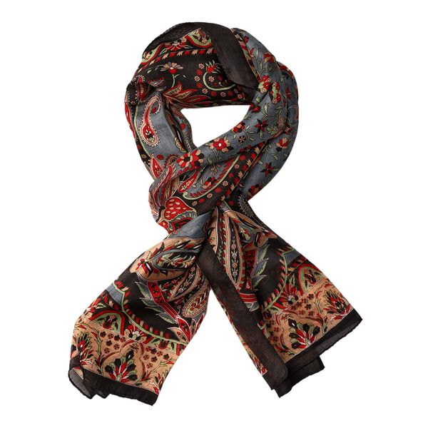 Bedruckter 100% Satin-Seidenschal mit Paisleymuster, Schwarz image number 4