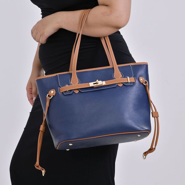 Hochwertige Echtleder Handtasche, blau image number 3