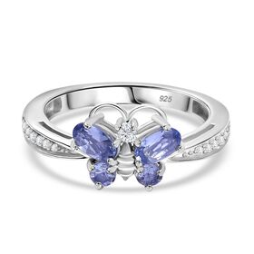 Tansanit Ring 925 Silber rhodiniert (Größe 18.00) ca. 0,86 ct