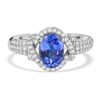 Tansanit und Zirkon-Ring, 925 Silber platiniert (Gr&ouml;&szlig;e 16.00) ca. 1,80 ct