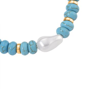 Wei&szlig;e Muschelkernperle, Blauer Howlit Armband, ca. 18 cm + 5 cm Extender, goldfarben