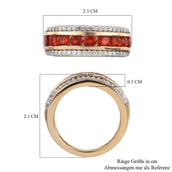 Mexikanischer Kirschfeuer-Opal und Zirkon Ring 925 Silber 585 Vergoldet image number 7