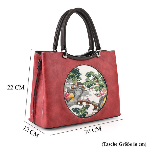 Florale Kunstprint Crossbody-Tasche mit gemustertem Schulterriemen, 30 x 18 x 22 cm, Rot image number 7
